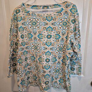Croft & Barrow 3/4 Sleeve Tee; Women's Large; EUC; 100% Cotton; Tile Print